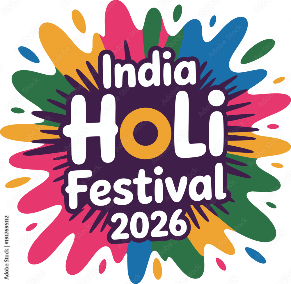 Obraz premium India Holi Festival 2026 Celebration Graphic with Colorful Splashes