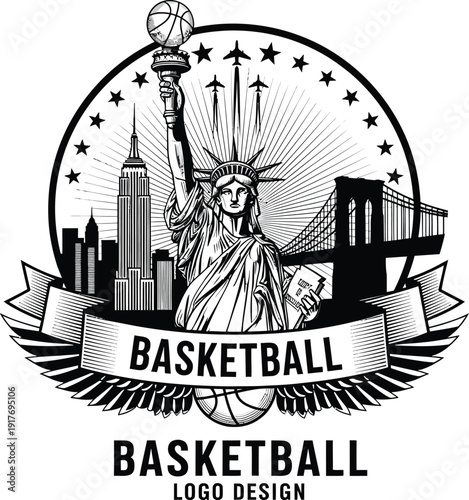 Basketball City Emblem Logo Design