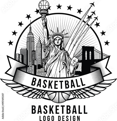 Basketball City Skyline Logo Design