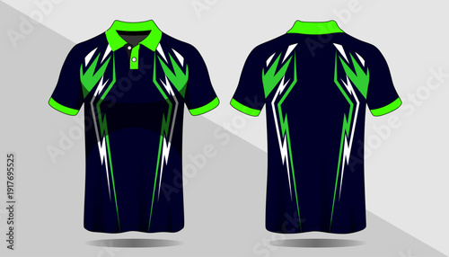 Navy Blue and Green Sports Shirt Design.