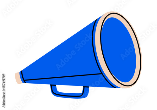 Hand drawn cute illustration of film megaphone. Flat vector cinema production loudspeaker doodle. Entertainment industry sticker, icon. Announcement or promotion. Vintage creative production. Isolated
