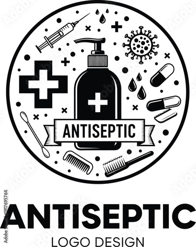 Antiseptic hygiene logo with medical elements