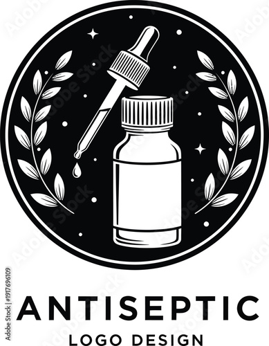 Antiseptic bottle and dropper logo design