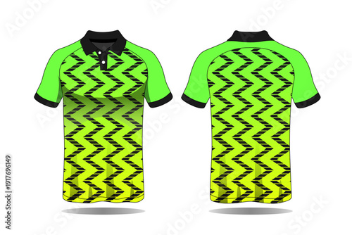 Green Polo Shirt with Black Zigzag Pattern.