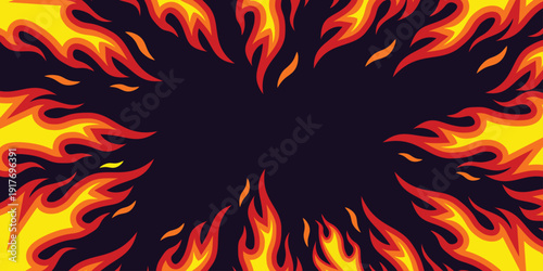 Burning Inferno: Fiery flames erupt in a vibrant display, forming a striking border and creating a powerful visual impact, evoking intense heat and energy.
