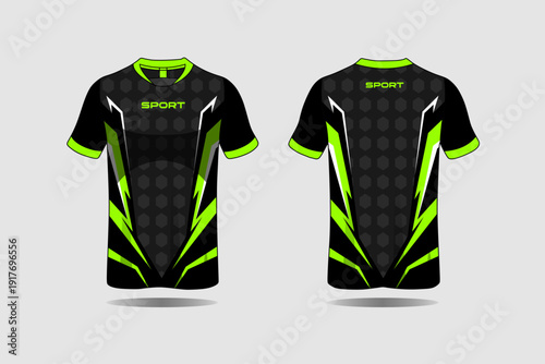 Black and Green Sports Jersey T Shirt.
