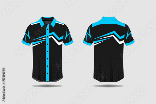 Black Short Sleeve Shirt with Blue Accents.