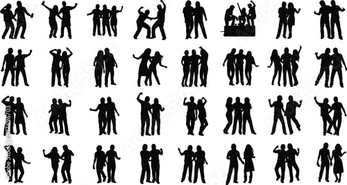 Dancing couples silhouettes move rhythmically.