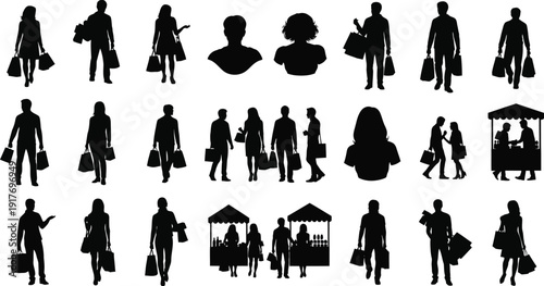 People silhouettes show various shopping.