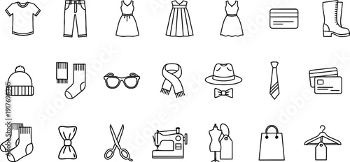 Collection of various clothing and fashion items icons