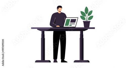 Man Standing at Desk with Laptop.