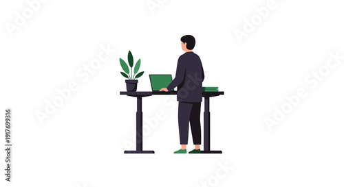Man Standing at Desk with Laptop.