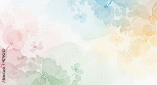 colorful watercolor floral background with pastel flowers and leaves