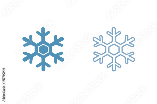 Two blue snowflake icons are displayed side-by-side on a solid black background. One snowflake is filled with a solid light blue color, while the other is a matching outline.