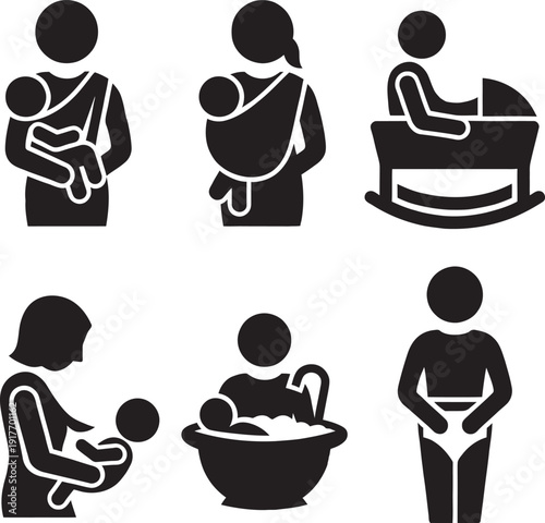 Happy parenting baby care vector illustration newborn healthcare nurturing motherhood fatherhood childhood growth.