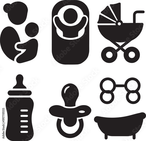 Mother newborn infant parenting baby care vector illustration family lifestyle nursery childcare elements.