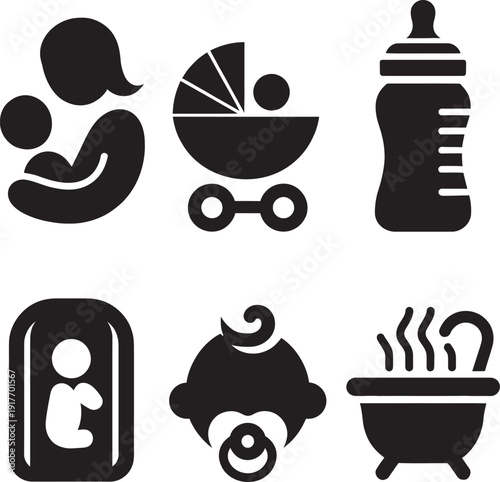 Happy young parents caring newborn baby home nursery room vector illustration motherhood parenting childhood.