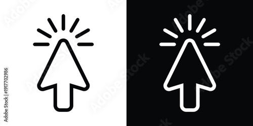 Classic solid computer cursor pointer icon leaning right. Black and white set showing click action for website interaction, mouse movement, and digital pointer symbols. Sharp vector art.