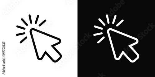 Outline cursor arrow icon with concentric target rings. Minimalist black and white vector symbol for focus, precise clicking, touch points, and interactive UI interface navigation.
