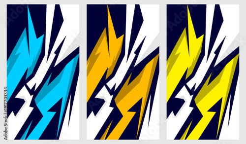 Vibrant lightning bolts in blue, gold, and yellow on white