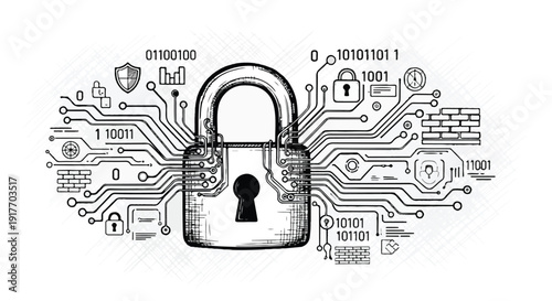 Padlock security protection technology sketch art