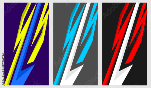 Vibrant decals with lightning bolt designs on various backgrounds