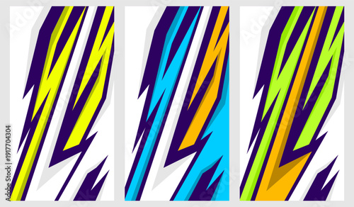 Vibrant abstract decal designs on white background