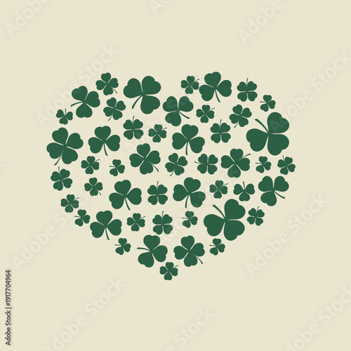 Saint Patrick Clover Heart Shape. Vector Illustration