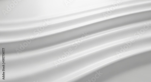 A minimalist white background featuring smooth, diagonal 3D waves with a glossy finish, creating a clean and professional abstract texture.