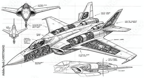 Military aircraft fighter jet aviation sketch art