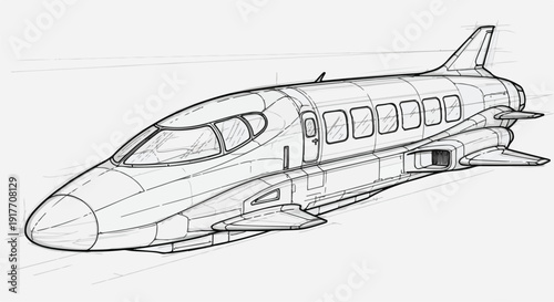 Commercial airplane flight technical sketch art