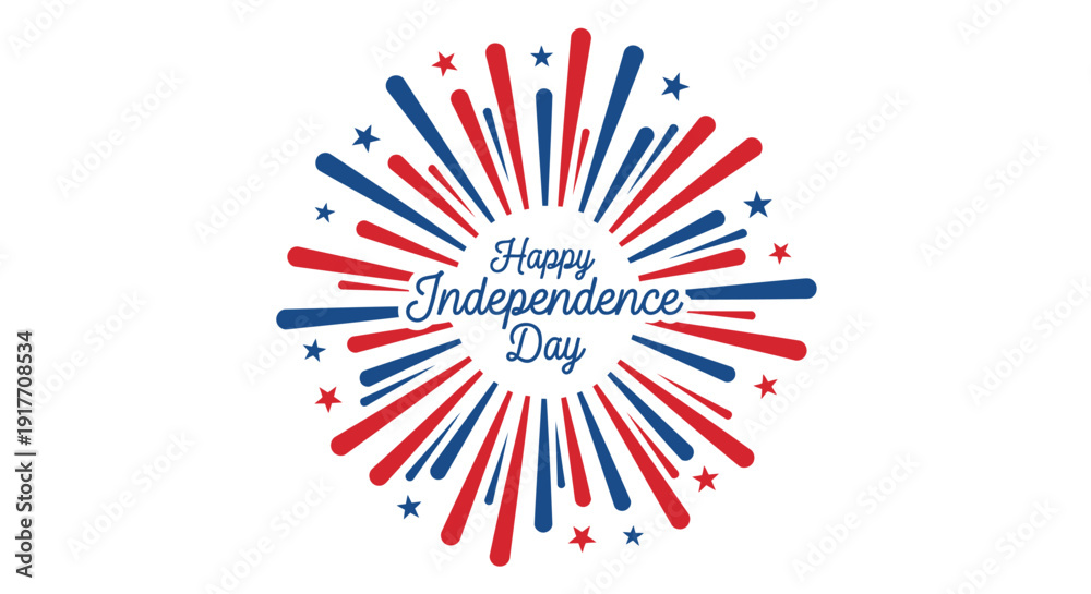 Obraz premium Patriotic Independence Day vector graphic with red, white, and blue burst design and stars, isolated on transparent background.