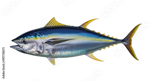 Foto Isolated Yellowfin Tuna Fish Fresh, Delicious, Shiny, and Ready for Cooking, on
