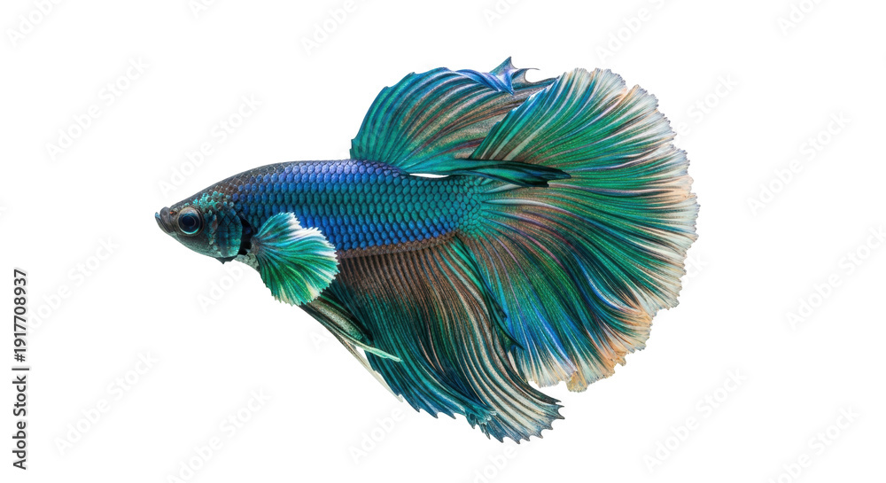 Obraz premium Isolated colorful betta fish Siamese fighting fish with long fins on a bright background