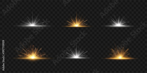 Explosion of yellow light radiates from the center, sparkling with luminous energy. Transparent flare overlay adds visual magic. Ideal for vector design, banners, and poster illustrations