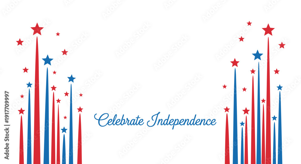 Obraz premium Patriotic firework icon set. Includes fireworks, stars, stripes. Created in colorful style with red, white and blue palette.