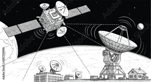 Satellite dish communication technology sketch