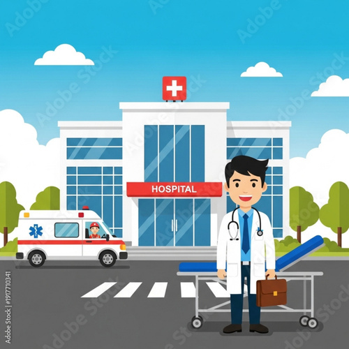Illustration of Hospital Services and Medical Personnel
