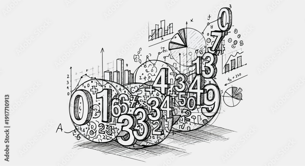 Naklejka premium Technical numbers zero to nine sketch art