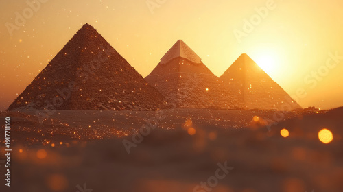 Blurred bokeh background of Egyptian pyramids, ancient Egypt, wallpaper, Africa, space for text, defocused abstract image
