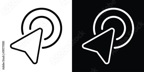 Symmetrical triangular pointer icon centered within concentric ripple rings. Indicates location, beacon, or focal point selection. Versatile vector symbol for maps and UI interactions.