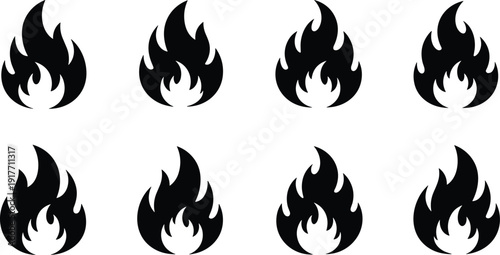 Black flame on white background fire symbol