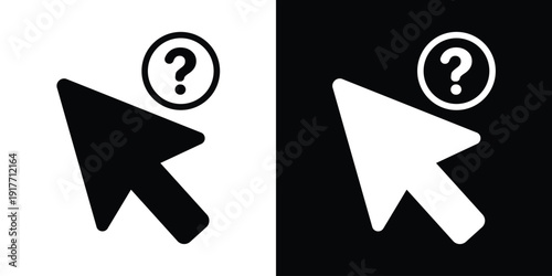 Mouse cursor pointer icon with a question mark, symbolizing help, support, FAQs, and information search in web design.