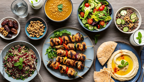 A fresh gourmet dish of fish and vegetables served as a healthy lunch in a restaurant