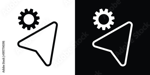 Navigation arrow pointer icon with a gear cog symbol, representing navigation settings, map configuration, or preferences.