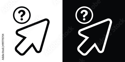 Mouse cursor pointer icon with a question mark, symbolizing help, support, FAQs, and information search in web design.