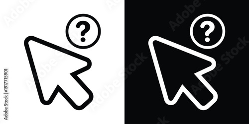 Mouse cursor pointer icon with a question mark, symbolizing help, support, FAQs, and information search in web design.