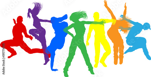 Street dancers dancing silh...