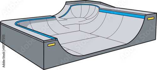Professional 3D vector illustration of a grey concrete skateboard bowl. High-quality skate park ramp design ideal for extreme sports branding, skate shop logos, and urban recreation graphic assets.