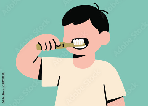 Vector Silhouette of a Little Boy Brushing His Teeth Illustration Artwork Creative Design Template 